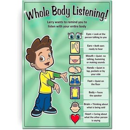 CILVI Whole Body Listening Children Education Poster Inspirational Self-improvement Positive Quote Wall To Help Learning Decoration for School Home Living..... wall paintings for kindergartens and nurseries - Color: 12x18IN