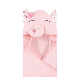 Hudson Baby Unisex Baby Cotton Animal Face Hooded Towel, Floral Pretty Elephant, One Size