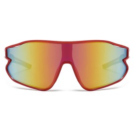 JOVAKIT Kids Baseball Sunglasses for Boys Girls Age 6-16, Youth Baseball Sun Glasses UV400 Sports Cycling Shades (Red/Red Mirror)