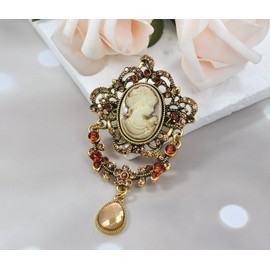 Gyn&Joy Vintage Inspired Topaz Rhinestone Victorian Cameo Pin Brooches Jewelry