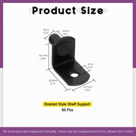 Swpeet 60 Pcs L-Shelf Pins, 6mm Black Support Pegs with Hole, Plated Steel Shelf Holder Pins Bracket Cabinet Clips Holder for Shelf Holes on Bookcase, Cabinets and Entertainment Centers