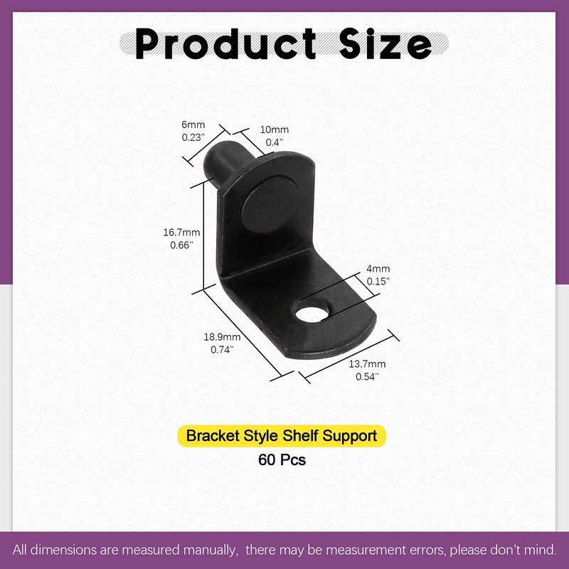 Swpeet 60 Pcs L-Shelf Pins, 6mm Black Support Pegs with