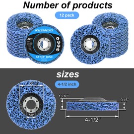 WelderElite 12-Pack Blue Stripping Discs for Angle Grinder 4-1/2" x 7/8" – Rust Paint Oxide & Contaminant Removal for Metal Wood & Plastic Surfaces