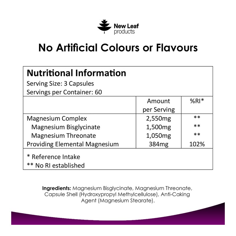 New Leaf Products Magnesium Threonate Glycinate Complex Capsules