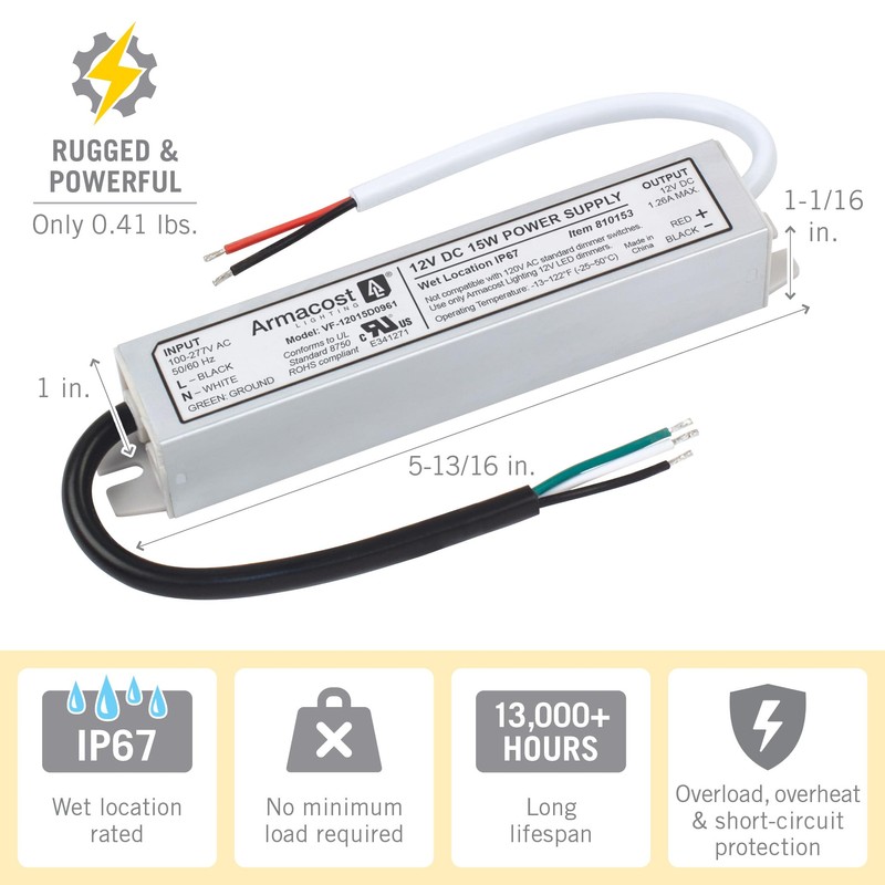 Armacost Lighting 15 Watt Standard Wet Location LED Driver 12V