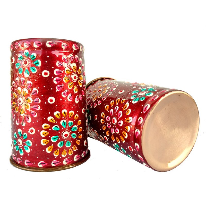 Rastogi Handicrafts Pure Copper Glass Tumblers Hand Painting Art Work