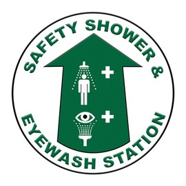Safety Shower Eyewash Station Floor Decals Green Anti-Slip Round Shape Lifestyle Industrial Signs Stickers 17Inches Longer Side
