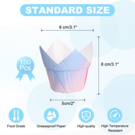 sourcing map 150 Pcs Tulip Baking Cups Cupcake Muffins Liners Paper Greaseproof Wrappers for Wedding Birthday Party Festivals Christmas, Light Purple