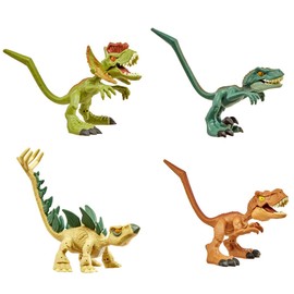 Jurassic World Bendy Biters Mini Figure 4-Pack - Stegosaurus, Velociraptor, Tyrannosaurus Rex & Dilophosaurus