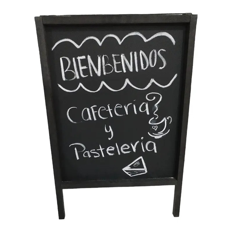 Pizarrón Negro Doble Vista Para Negocios Nogal/negro 75*50