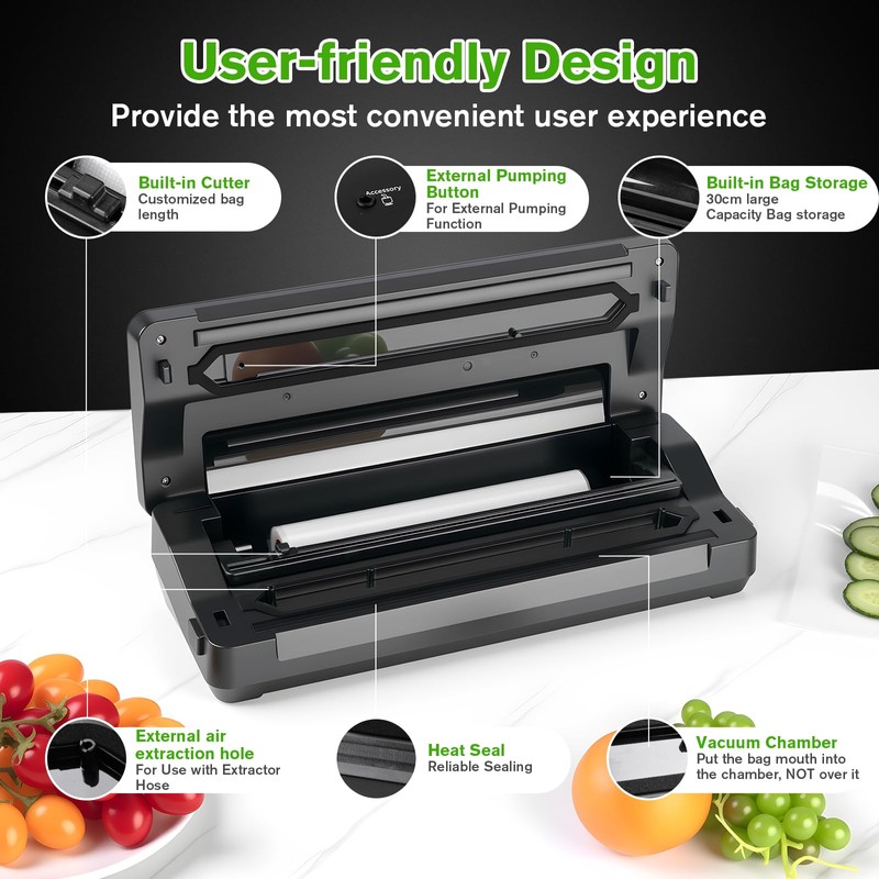 YIERRY 120W Power Vacuum Sealer for Food, Food Sealer Machine