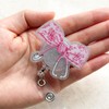Cute Pink Floral Bow Stethoscope Retractable Badge Reel with Acrylic