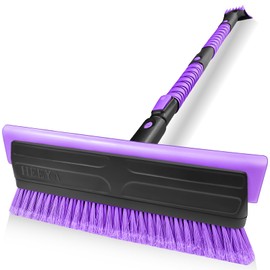 HEEYA 56 Inch Truck Snow Brush and Ice Scraper with Long Handle, Heavy Duty Snow Broom with Foam Grip for Pushing Heavy Snow for SUV Car Automobile Vehicle Windshield Window - Purple