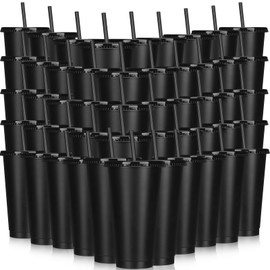 Bokon Tumbler with Straw and Lid Bulk 24 oz Reusable Plastic Cups with Lids and Straws Water Bottle Travel Mug Cup Tumblers Bulk for Cold Hot Drinks Parties Birthdays Adults (Black,100 Sets)