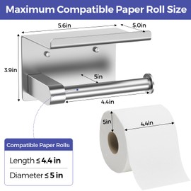 Bntuk Toilet Paper Holder with Shelf, Self-Adhesive or Screw Wall Mount Toilet Paper Holder with Wipes Storage, Rustproof Stainless Steel Tissue Roll Holder for Bathroom Washroom (Brushed Nickel)