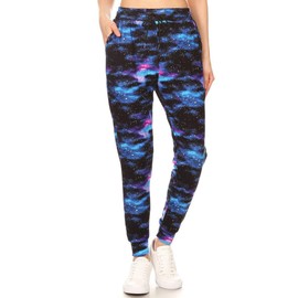 Leggings Depot Women's Relaxed fit Jogger Pants - Track Cuff Sweatpants with Pockets-R553, X-Large, Galaxy