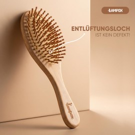 lampox - Bamboo Hair Brush Wood with Natural Pins, Bamboo Pins, Detangling Brush, Detangler, Anti-Static, Anti-Frizz, Curling Brush, Wooden Brush, Hair Brushes