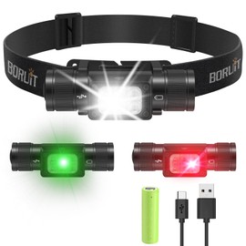 BORUIT HP360 Headlamp Rechargeable (Cob Red and Green) 7 Modes 2000lm Headlamp Hiking,Headlights Ip67 Waterproof Adjustable Headband,Convenient for Hunting and Running, Christmas Gift for Men