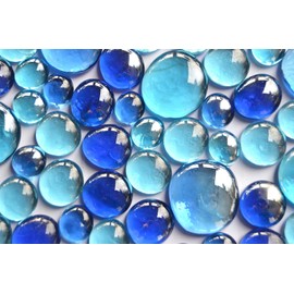 Bazare Masud 310 g Glass Pebbles Blue Mix in 3 Different Sizes 12-35 mm Muggle Stones Translucent Partially Iridescent Approx. 70 Pieces