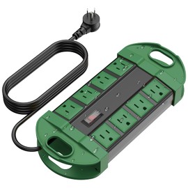 CCCEI Outdoor Power Strip Weatherproof with 8 Plug, Waterproof Extension Cord with Multiple Outlets, Christmas Exterior Garden Yard Surge Protector 15FT, Green.