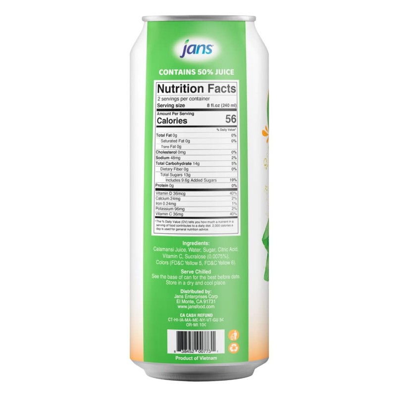 Jans Golden Lime Juice Calamansi Drink (16.9 oz Cans, 12-Pack)