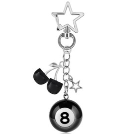 Shoyisenka 8 Ball Keychain, Cherry Keychain with Stars, Pool Ball Keychain, Car Key Chain, Backpack Keychain (B)