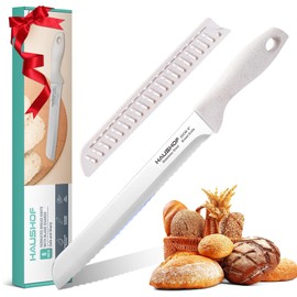 HAUSHOF Coltello da Pane 20 cm, Coltello da Cucina Seghettato con Manico Ergonomico, Coltello per Tagliare Pane, Bagel, Torte