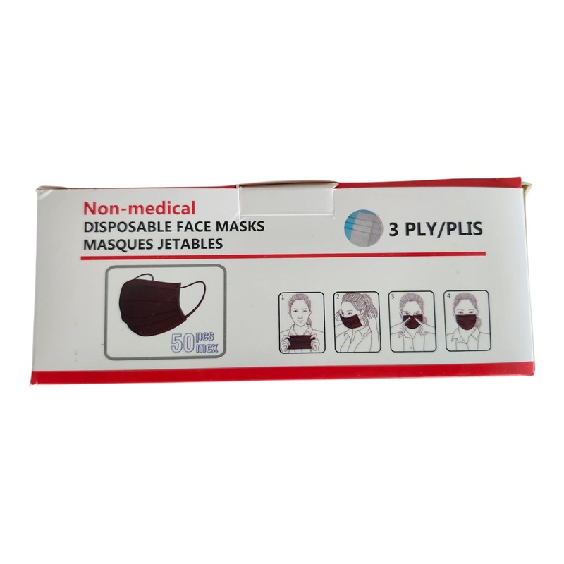 Non-Medical Disposable Face Masks, 3-Ply, Black, 50-Pack