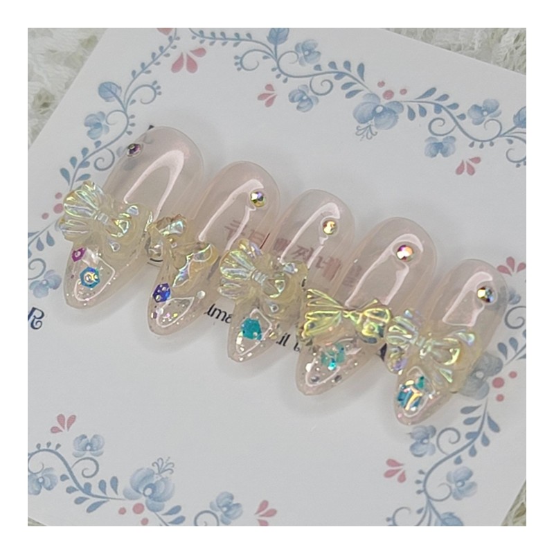 Aurora Ribbon Handmade Nail Tips - Square S / 오로라