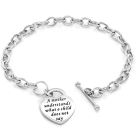 West Coast Jewelry Women's Mom Engraved Heart Charm Toggle Stainless Steel Bracelet - 7½ inch