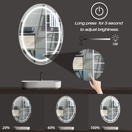 DIDIDADA Oval LED Bathroom Vanity Mirror for Bathroom 32 x 24 Wall Mounted Lighted Mirrors with 3 Color Lights Dimmable Oval Wall Bathroom LED Mirror Anti Fog Hotel Smart Oval Makeup Light Mirrors