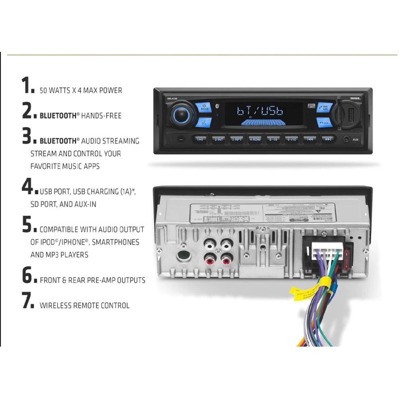 SSL ML43B 1-DIN Bluetooth Car Stereo AM/FM Receiver for 2003-2006