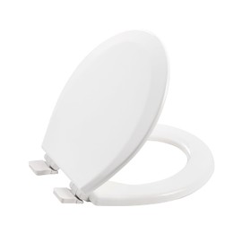 Wood Toilet Seat, Slow Close, High Gloss Finish, Premium Moulded Wood, Quick Release, White, PIKLiDS (Round)
