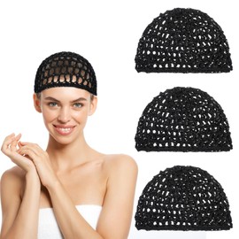 Yuanchu 3 Pcs Crochet Hair Net, Comfortable Breathable Mesh Hair Wrap Reusable Elastic Wig Cap Black Soft Hair Nets Women Sleeping Ballet Shower Bath Makeup Hold Long Short Curls In Place All Night