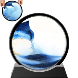 WARTTOY Moving Sand Painting - Dynamic Landscapes of Deserts and Deep Seas - Round 3D Liquid Motion Quicksand Relaxation Toy - Desktop Home Office Sand Frame Art Decoration (7in, Black)