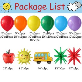 Back to School Decorations 146Pcs Rainbow Balloons Garland Arch Kit with Sun and Star Foil balloons for Welcome Back to School, First Day of School Birthday Baby Shower Decorations