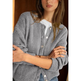 PRETTYGARDEN Womens Button Up Sweaters Fall 2024 Long Sleeve Open Front Soft Cardigan Sweaters for Women Trendy Outfits (Grey, Large)