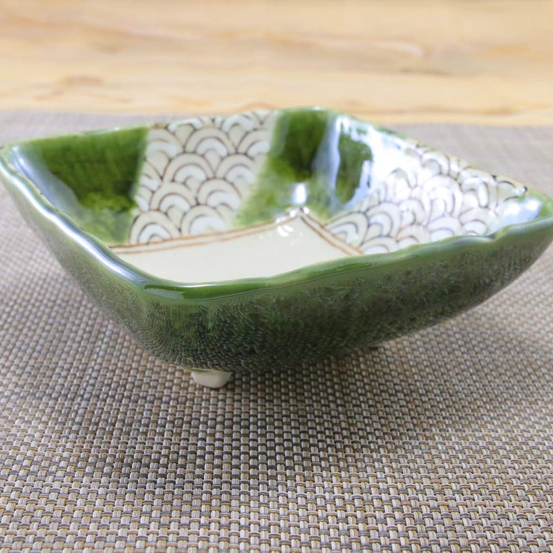 Pot, Setoyaki, Square Bowl, Oribe Ripple Square Pot, Three Legs