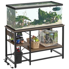 Becuddler 55 Gallon Fish Tank Stand with Charging Station, 49.2x13.8 Metal Aquarium Stand with 3-Tiers Adjustable Storage Shelves, 6-Legs Reptile Terrarium Stand, 700 LBs