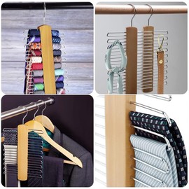 Zwenjuan Krawattenhalter,2 Stück Krawattenbügel Holz,Krawattenhalter um 360° Drehbar Holz Kleiderbügel Mit 20 Haken,Zum Ordnen und Aufbewahren von Krawatten,Gürteln und Schal