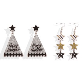 Happy New Year Earring Rhinestone Star Champagne Earrings 2024 Earrings for Holiday Party New Year’s Eve Earrings for Christmas Birthday Gifts