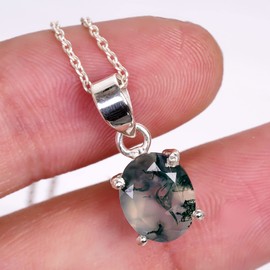 GEMKORA Mothers Day Gift, Gift for Mom, Her, Moss Agate Cut Crystals Pendant Necklace, Natural Brilliant Gemstone, Healing Crystals, 925 Sterling Silver Women Jewelry 18 inch