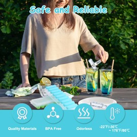 JEPELUS Ice Cube Tray with Lid and Ice tongs, 2 Pack PP+TPE Stackable Ice Cube Trays for Freezer with 1 Ice Cube Tongs, Easy-Release Ice Cube Molds & Trays with Spill-Resistant Lid, BPA Free