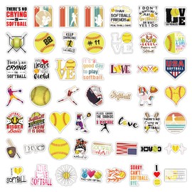 50pcs Softball Stickers, Cool Softball Sports Vinyl Waterproof Motivational Ball Stickers for Water Bottles Laptop Helmet Skateboard Guitar Scrapbooking Decals Gift for Boys Girls Men