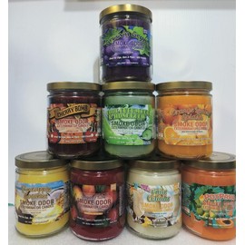 Smoke Odor Exterminator 13 oz Jar Candles Groov'n Grape, Assortment (8) Includes Sugar Plum, Pina Colada, Cool Cucumber & Honeydew, Orange Lemon Splash, Potpaya, Cherry & Pineapple Coconut.