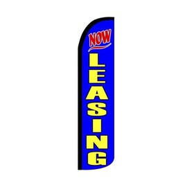 Now Leasing Blue Feather Flag | 3ft W x 11.5ft H | Durable Super-Knit Polyester | Outdoor Advertising Banner Flag for Promotions