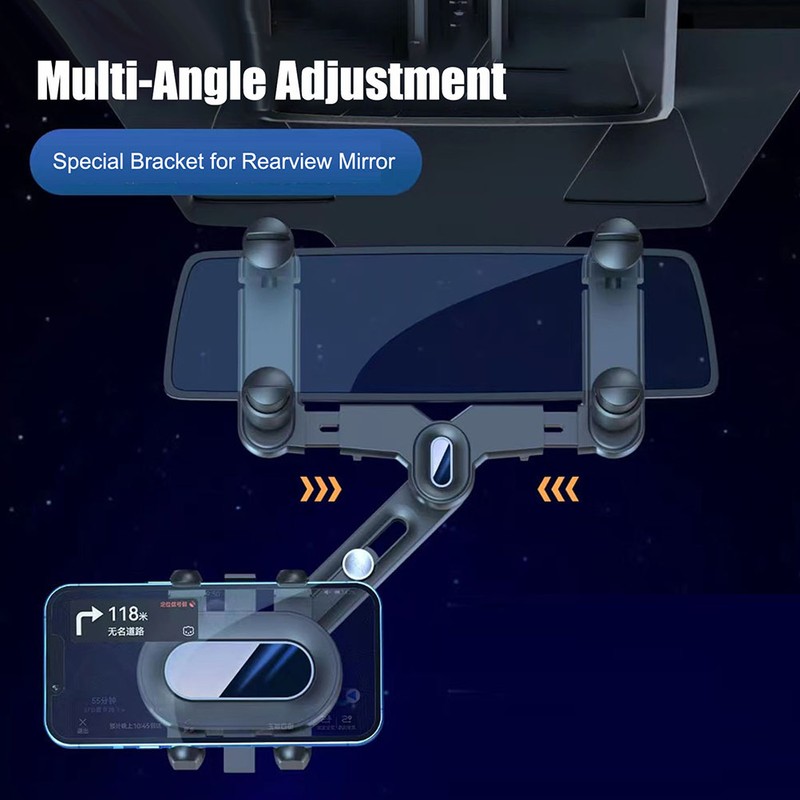 Rearview Mirror Car Phone Holder 360° Rotatable and Retractable Adjustable