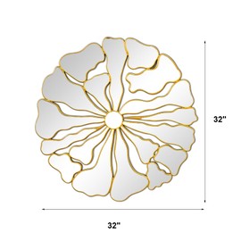 Jesantab Gold Wall Mirrors Decorative, 32” Large Round Mirrors for Wall Decor, Flower Shaped Decorative Wall Mirror for Living Room, Bedroom, Dining Room