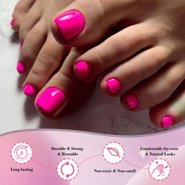 AddFavor 120pcs Press on Toenails for Women, Toe Nail Press on Square Fake Toenails Bright Rose Full Cover Toenail Press ons Fake Toe Nail Tips Glue on Toenails, 12 Sizes Toe Press on Nails