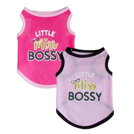 DOTEYAYP Dog Shirt 2 Pcs Summer Cotton Vests for Small Dog Cats Boy Girl (Miss Bossy, Medium)